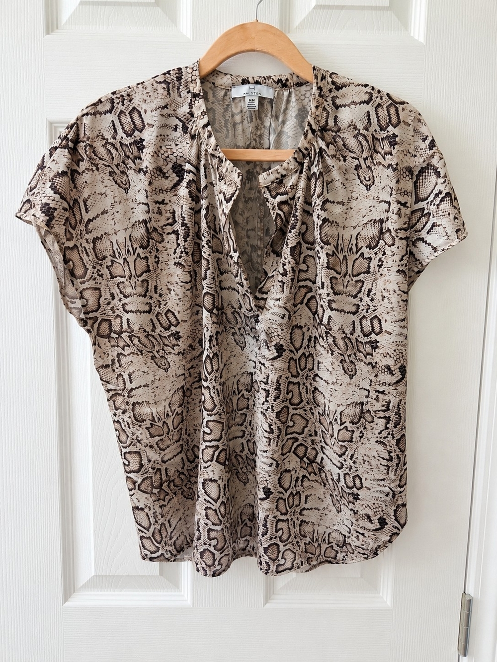 H by Halston Snakeskin Print Blouse | Draped Dolman Sleeve Top | Size M